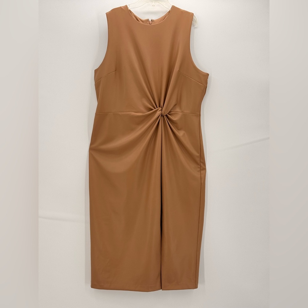 Express Body Contour Faux Leather Twist Front Midi Sheath Dress Size XL - Picture 12 of 15